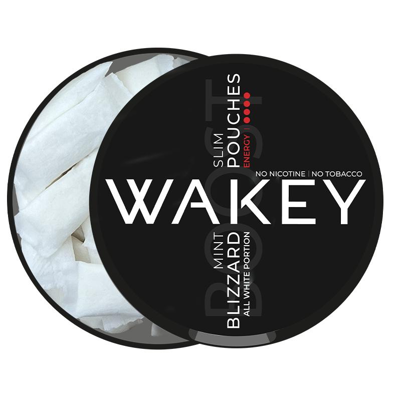 Wakey BOOST Energy Pouches, All White Slim nikotinfri snus med freeze og ice cool smag af kraftig mint, hjælper til snusstop