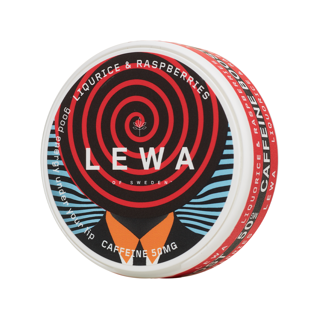Lewa of Sweden Liqourice and Raspberries Energy Pouches, nitkotinfri snus med koffein, hjælper til snusstop