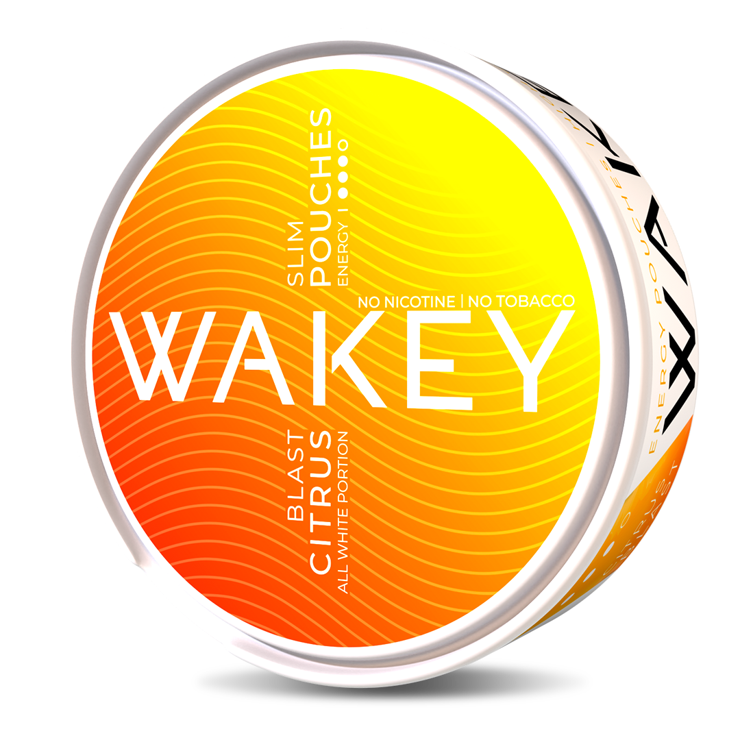 Wakey Energy Pouches, Citrus Blast, All White Slim nikotinfri snus med frugtig smag af citrus, hjælper til snusstop, indeholder koffein