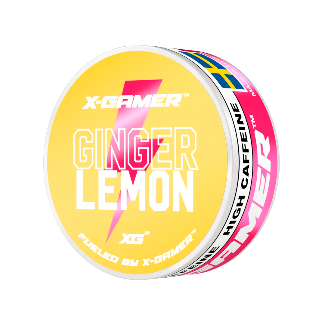 X-Gamer Ginger Lemon Energy pouches, nikotinfrie poser med koffein og smag af ginger lemon, som hjælper til snusstop