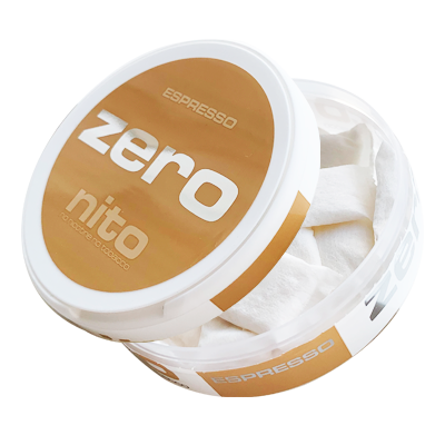 Åben Zeronito Espresso, hvide nikotinfrie poser, som hjælper til snusstop
